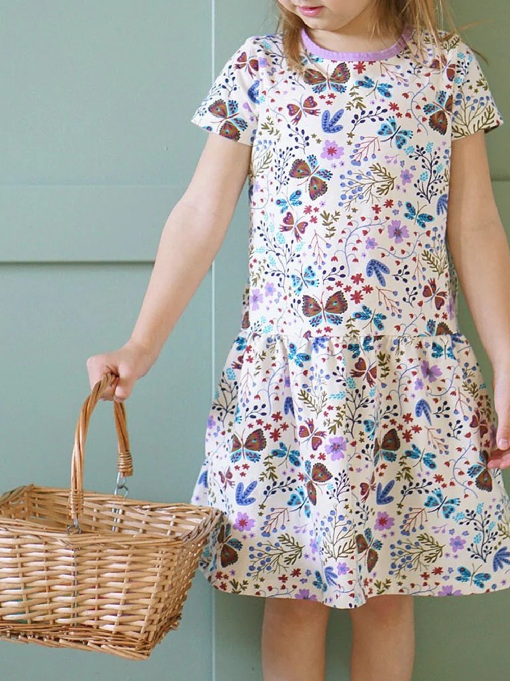 Mightly Girls Organic Cotton Short Sleeve Drop Waist Dress Botanical Flora 6 7